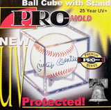 Pro Mold Baseball Holder Acrylic Ball Cube w/ Stand 25 Year UV+ Storage Case