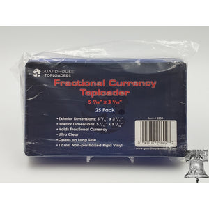 Fractional Currency 5 7/16"  x  3 3/16"  Foreign Banknote Toploader Rigid Holder 12mil Topload
