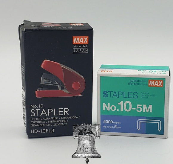 MAX Flat Clinch Ergonomic Stapler & 5000 Mini 10-5M Staple Coin Holder Flush (YOUR CHOICE) - The Coin Digger
