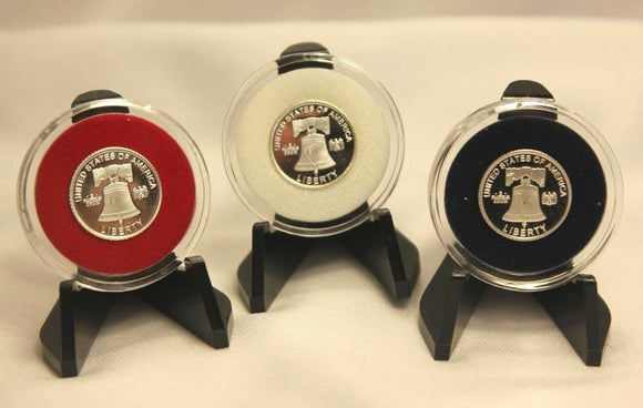 TCD Red White Blue Black Coin Holder Capsule Case 1 Gram Silver Gold Bar & Black or Clear Display Stand