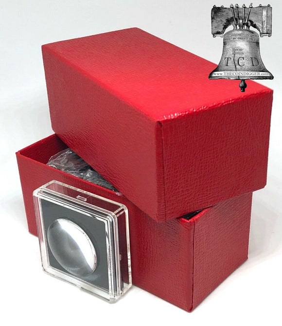 5 Magnicap 2x2 Magnifier 14-20mm Coin Holder Snap Capsule Case + Red Storage Box